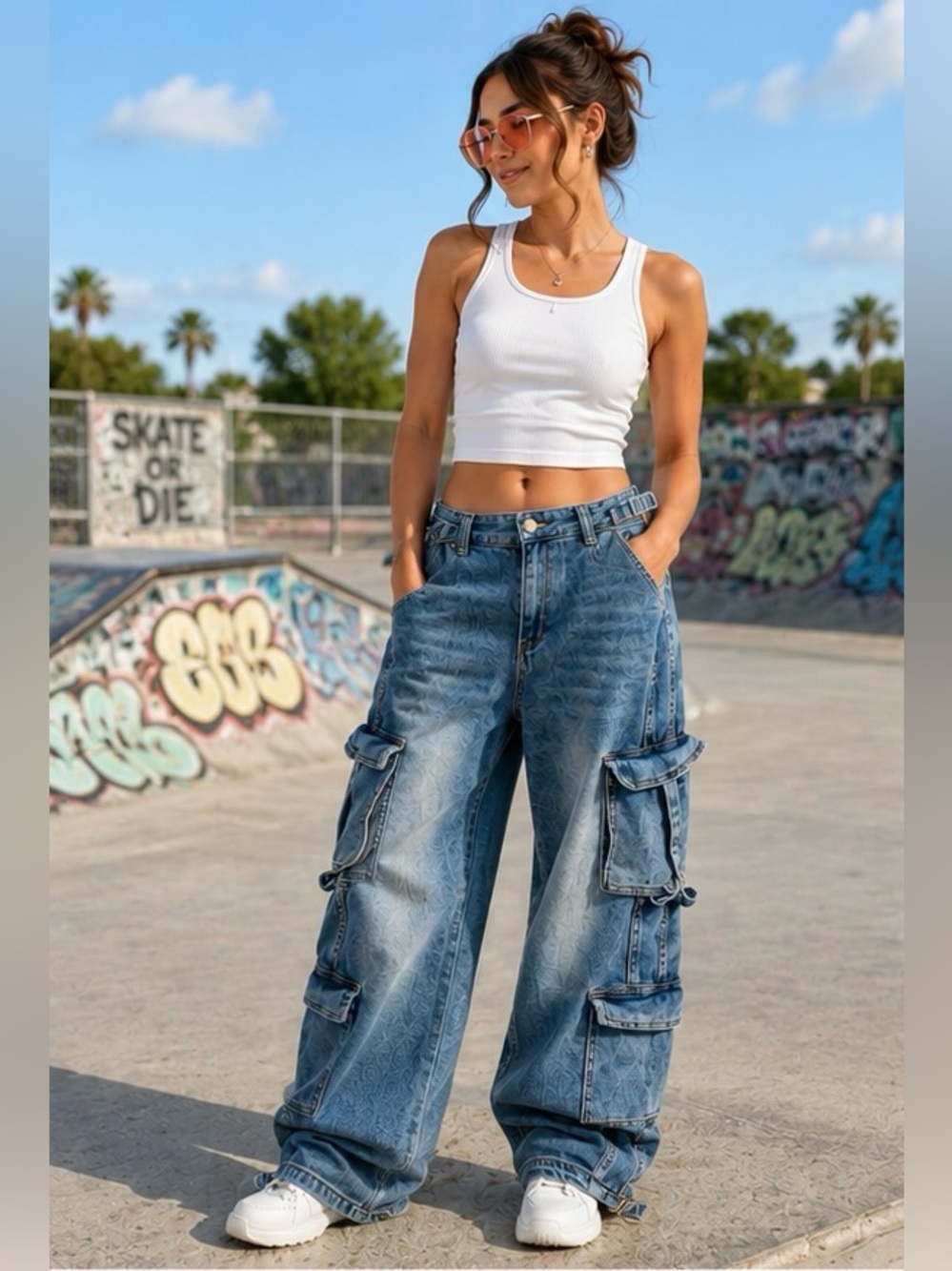 RB Baggy Cargo Jeans Women’s 14 Y2K Wide Leg